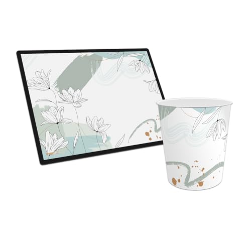 itenga Papierkorb mit Schreibunterlage mit Motiv im Set - Papierkorb für Kinder mit Motiv - rund ca. 11 Liter und passende Schreibtischunterlage (Motiv Blumenmuster) von itenga