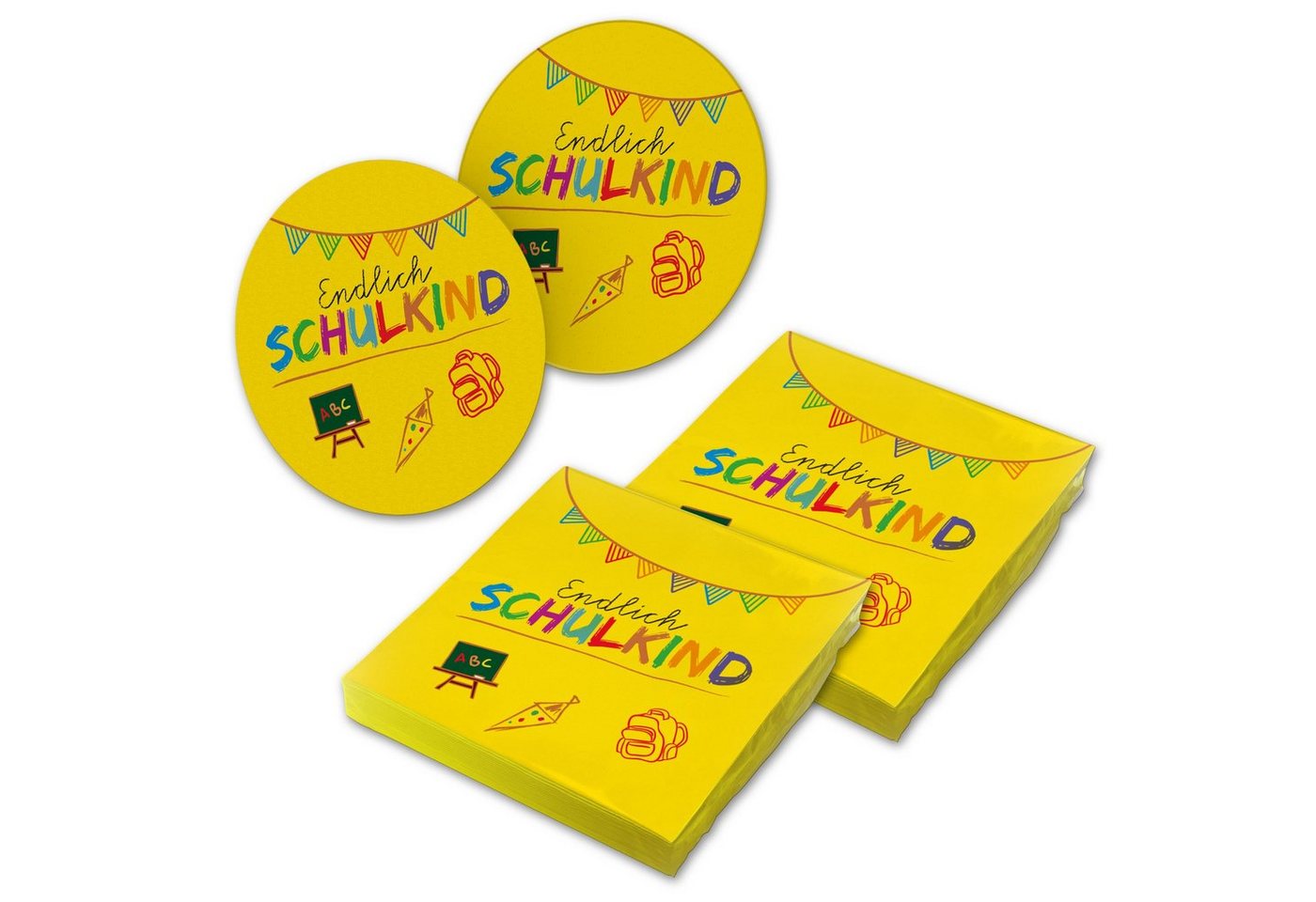 itenga Papierserviette itenga 40x Serviette Endlich Schulkind Gelb mit 40x Bierdeckel Set von itenga