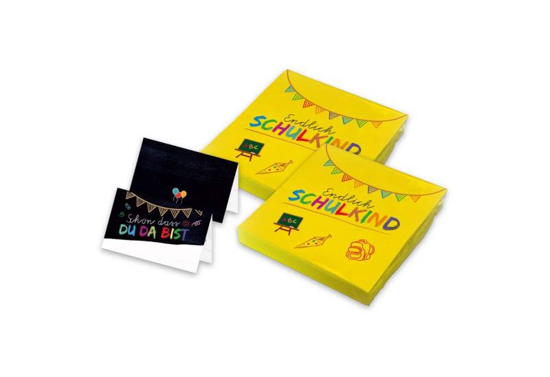 itenga Papierserviette itenga 40x Servietten mit 48x Tischkarten Set - Endlich Schulkind - Ge von itenga