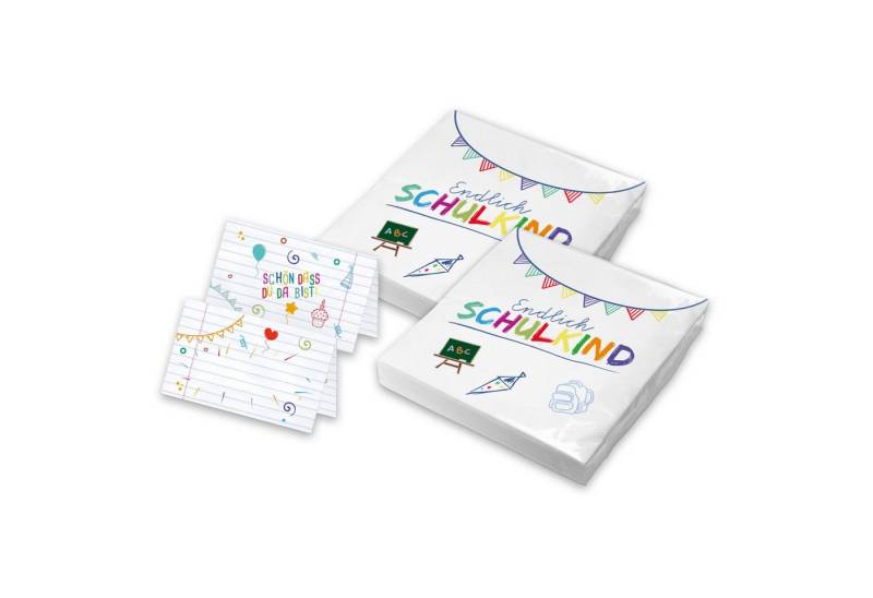itenga Papierserviette itenga 40x Servietten mit 48x Tischkarten Set - Endlich Schulkind - We von itenga