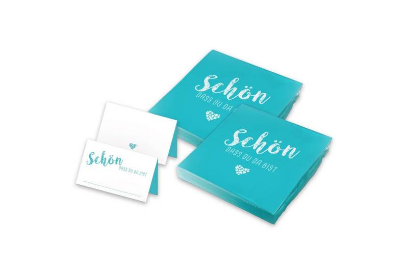 itenga Papierserviette itenga 40x Servietten mit 48x Tischkarten Set - Schön dass du da bist von itenga