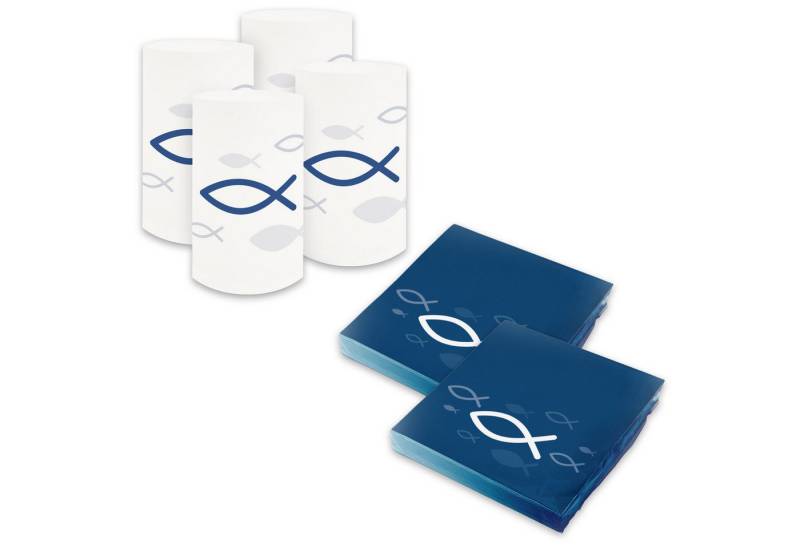 itenga Papierserviette itenga 6x Windlicht + 40x Servietten - Fisch - blau weiß von itenga