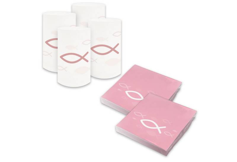 itenga Papierserviette itenga 6x Windlicht + 40x Servietten - Fisch - rosa weiß von itenga