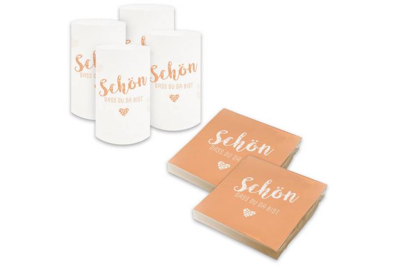 itenga Papierserviette itenga 6x Windlicht + 40x Servietten - Schön dass du da bist - Apricot von itenga