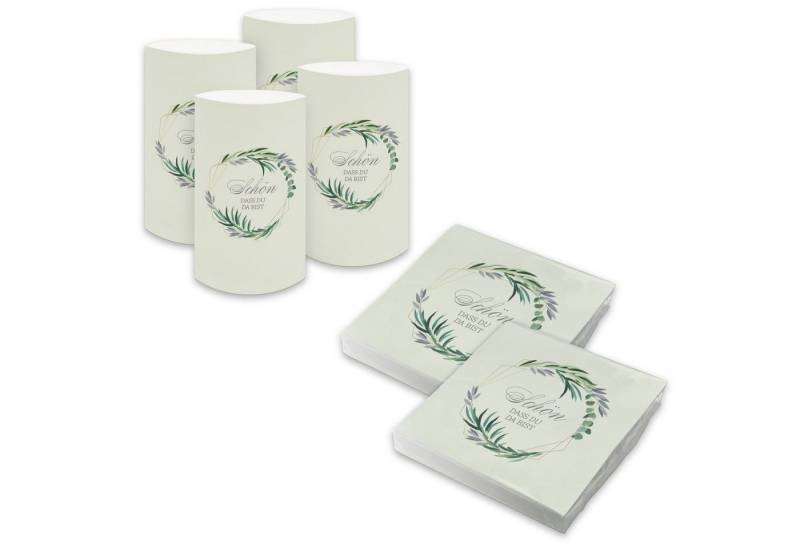 itenga Papierserviette itenga 6x Windlicht + 40x Servietten - Schön dass du da bist - Eukalyp von itenga