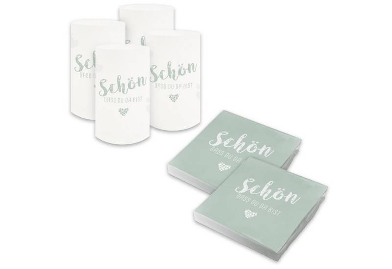 itenga Papierserviette itenga 6x Windlicht + 40x Servietten - Schön dass du da bist - Eukalyp von itenga