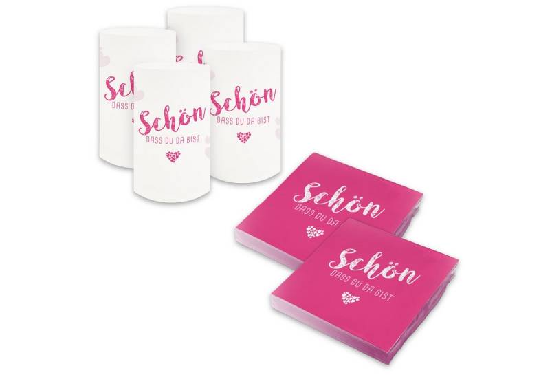 itenga Papierserviette itenga 6x Windlicht + 40x Servietten - Schön dass du da bist - Fuchsia von itenga
