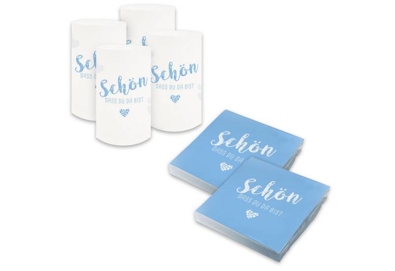 itenga Papierserviette itenga 6x Windlicht + 40x Servietten - Schön dass du da bist - Hellbla von itenga