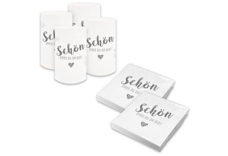 itenga Papierserviette itenga 6x Windlicht + 40x Servietten - Schön dass du da bist - Weiß von itenga