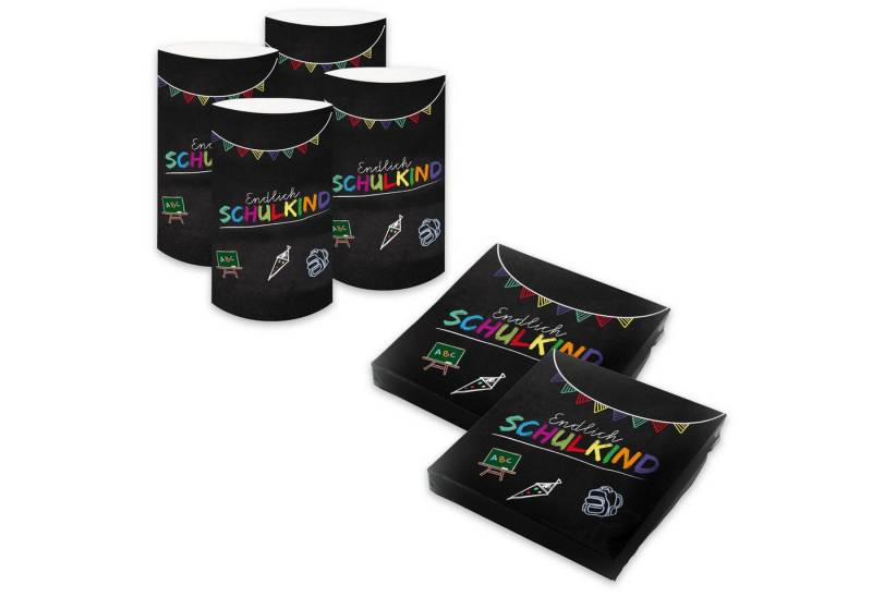 itenga Papierserviette itenga 6x Windlicht + 40x Servietten - Schulkind - schwarz von itenga
