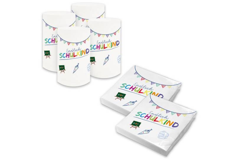 itenga Papierserviette itenga 6x Windlicht + 40x Servietten - Schulkind - weiß von itenga