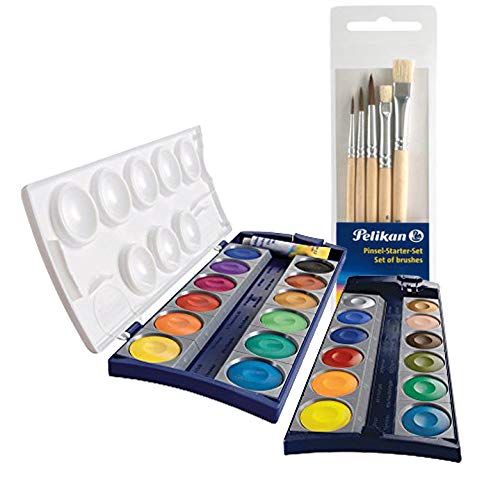 itenga Produktset Pelikan 5er Pinselset und Deckfarbkasten Tuschkasten Malkasten 24 Farben Wasserfarben von itenga