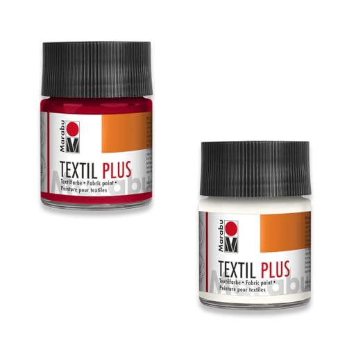 itenga Produktset aus Marabu Textil Plus karminrot 50 ml und Textil Plus weiss - volldeckende Stoffmalfarbe für Stoffe Stoffmalerei Stoffdruck nach Fixierung waschbeständig bis 40 Grad°C itenga Produktset aus Marabu Textil Plus karminrot 50 ml und Textil Plus weiss - volldeckende Stoffmalfarbe für Stoffe Stoffmalerei Stoffdruck nach Fixierung waschbeständig bis 40 Grad°C von itenga