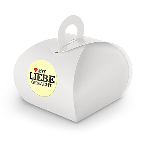 itenga SET 24x Geschenkschachtel mit Griff + Sticker Gastgeschenk (SET mit Liebe gemacht (Motiv8), Weiß) von itenga