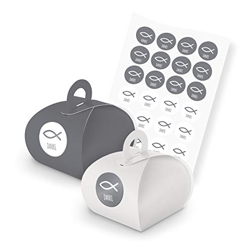 itenga SET Fisch 24x Gastgeschenk Geschenkschachtel mit Griff + Stickerbogen für Kommunion, Konfirmation, Taufe, Firmung itenga SET Fisch 24x Gastgeschenk Geschenkschachtel mit Griff + Stickerbogen für Kommunion, Konfirmation, Taufe, Firmung von itenga