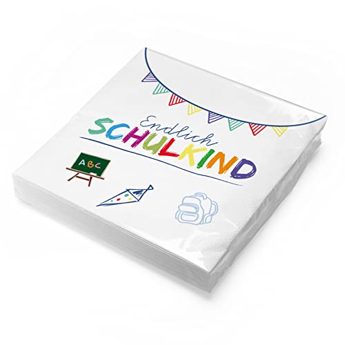 itenga Servietten Endlich Schulkind 30 x 30 cm 3-lagig 20 Stück für Einschulung Schulanfang 3lagig (weiss) von itenga