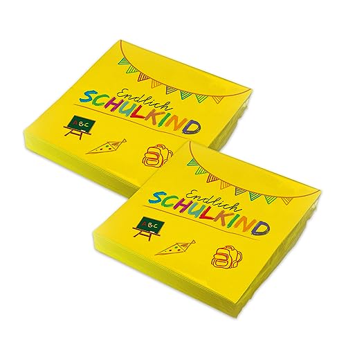 itenga Servietten Endlich Schulkind 30 x 30 cm 3-lagig 40 Stück für Einschulung Schulanfang 3lagig (Gelb) von itenga