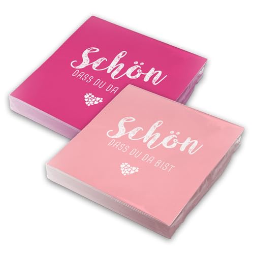 itenga Servietten Schön dass du da bist 30 x 30cm 3-lagig 40 Stück für Kommunion Konfirmation Hochzeit Taufe und andere Feiern (MixPack - 20x Pink und 20x Rosa) von itenga