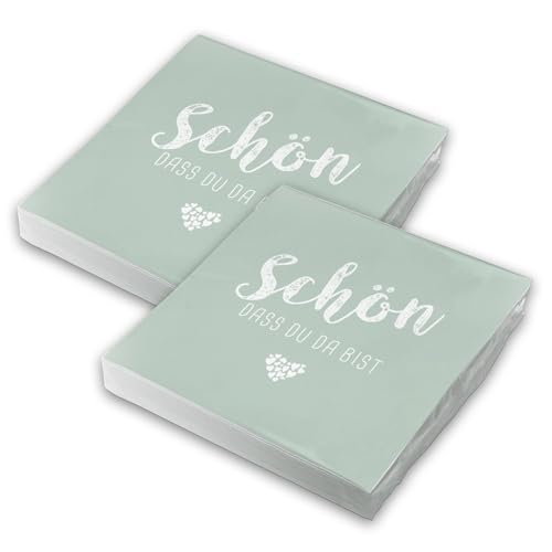 itenga Servietten Schön dass du da bist 30 x 30cm 3-lagig 40 Stück für Kommunion Konfirmation Hochzeit Taufe und andere Feiern (eukalyptus grün) von itenga