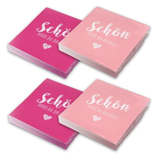 itenga Servietten Schön dass du da bist 30 x 30cm 3-lagig 80 Stück für Kommunion Konfirmation Hochzeit Taufe und andere Feiern (Mix Pack - 40x pink und 40x rosa) von itenga