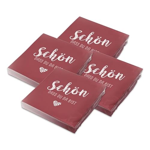 itenga Servietten Schön dass du da bist 30 x 30cm 3-lagig 80 Stück für Kommunion Konfirmation Hochzeit Taufe und andere Feiern (bordeaux rot) von itenga