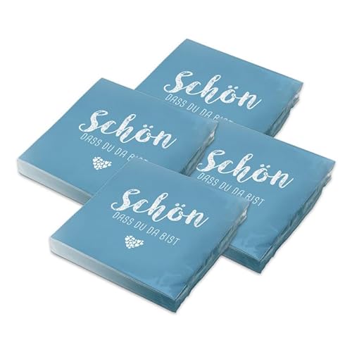 itenga Servietten Schön dass du da bist 30 x 30cm 3-lagig 80 Stück für Kommunion Konfirmation Hochzeit Taufe und andere Feiern (nordic blue) von itenga