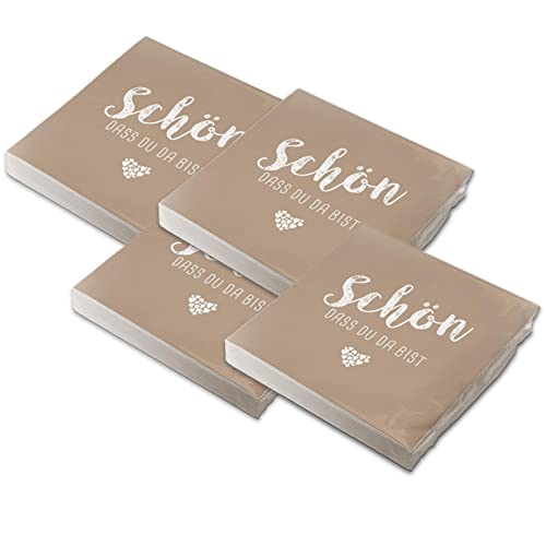 itenga Servietten Schön dass du da bist 30 x 30cm 3-lagig 80 Stück für Kommunion Konfirmation Hochzeit Taufe und andere Feiern (latte macchiato) von itenga