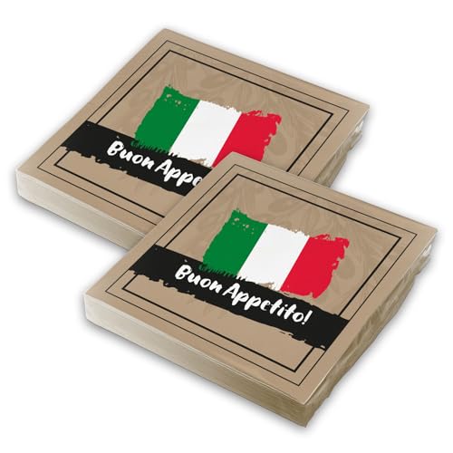 itenga Servietten italienisch - Buon Apetito 30 x 30cm 3-lagig 40 Stück Motivserviette Italien für italienische Tischdeko von itenga