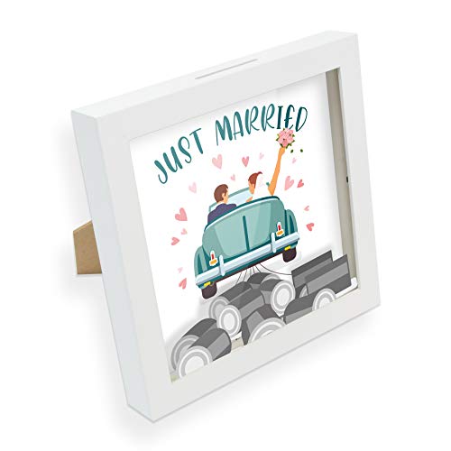 itenga Spardose I Geldgeschenk I Just Married Auto Hochzeit I Gutschein I Bilderrahmen zum Befüllen I Geschenkverpackung I inkl.Einleger zum Dekorieren von itenga