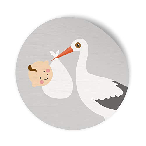 itenga Sticker I Aufkleber aus Papier 2.5 cm rund selbstklebend für Verschiedene Anlässe - Scrapbooking Basteln Verzieren Dekorieren (24 Stück, Storch (Grau/Bunt)) von itenga