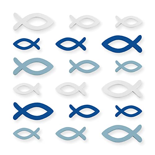 itenga Streudeko Fische blau weiß 144er Pack aus Holz in 3 Größen und 3 Farben - für Tischdeko Kommunion Konfirmation Taufe von itenga