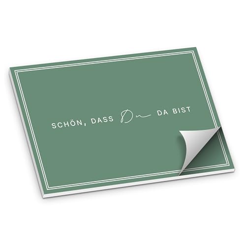 itenga Tischset DIN A3 – 50 Blatt Papier-Platzset „Schön, DASS Du da bist“ V3 | modernes Design | Platzdeckchen für Hochzeit, Geburtstag, Gartenparty & Familienfeier (1, Salbei grün) von itenga