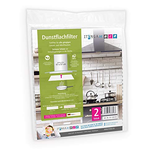 itenga Universal Filter Kohlefilter Aktivkohle und Fettfilter Dunstabzugshaube Umlufthaube Ablufthaube zuschneidbar umweltfreundlich kompostierbar 47x57cm (Dunstflachfilter) von itenga