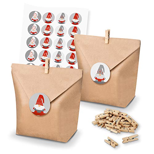itenga Wichtelbande 24x Geschenktüten Papier inkl. Klammern und Sticker Aufkleber Geschenk Motiv Wichtelbande Figuren von itenga