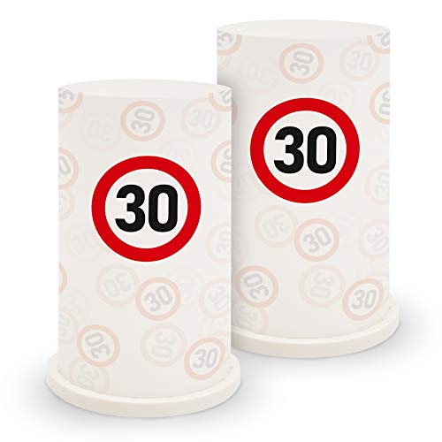 itenga Windlicht "30 Verkehrsschild" 2er Set für Geburtstag aus stabiler Folie ca. 8,5 x 14,0 cm inkl. Untersetzer von itenga