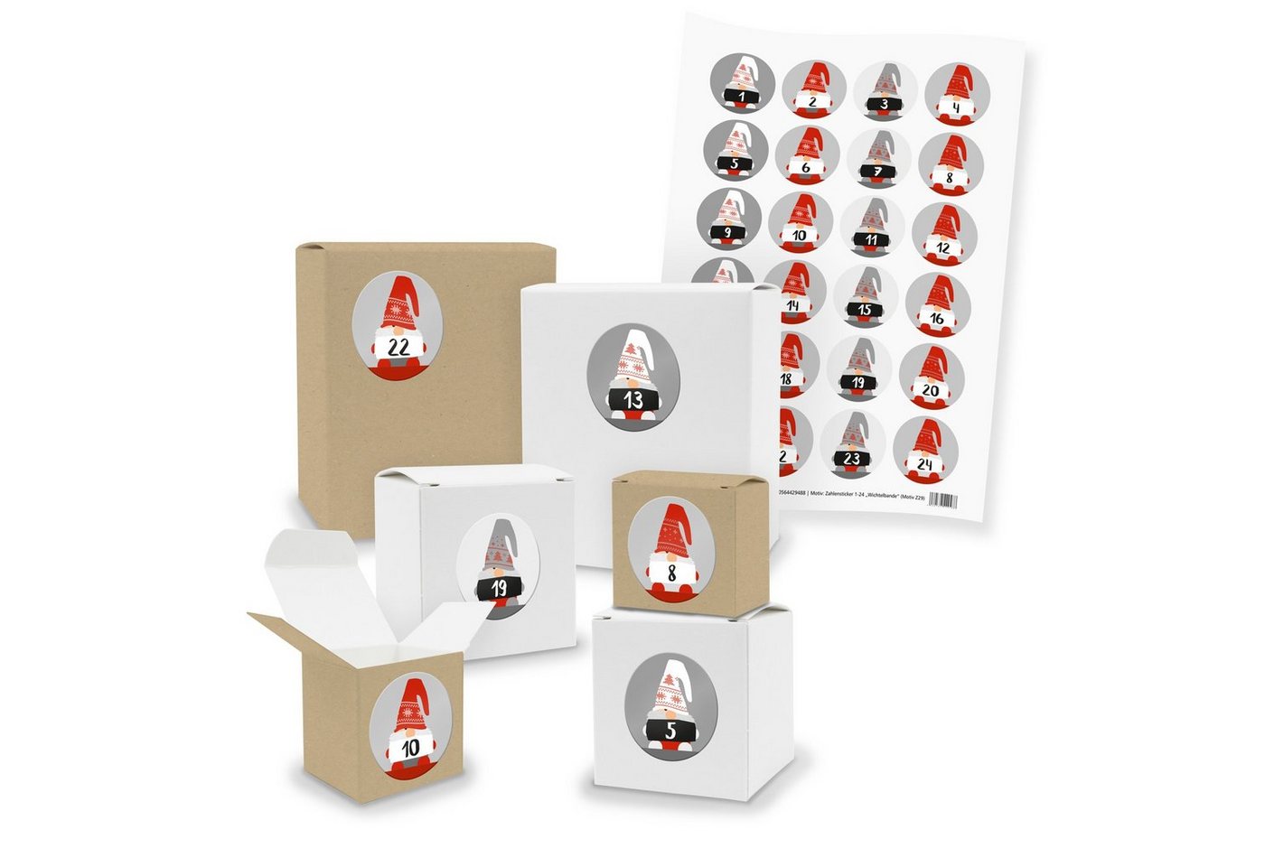 itenga befüllbarer Adventskalender Adventskalender 24x Quader Würfel gemischt WEISS / BRAUN Sticker (V03 von itenga