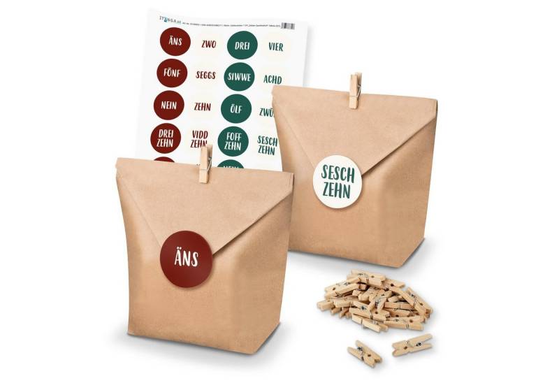 itenga befüllbarer Adventskalender Adventskalender Set 27 Geschenktüten + Klammern + Sticker von itenga