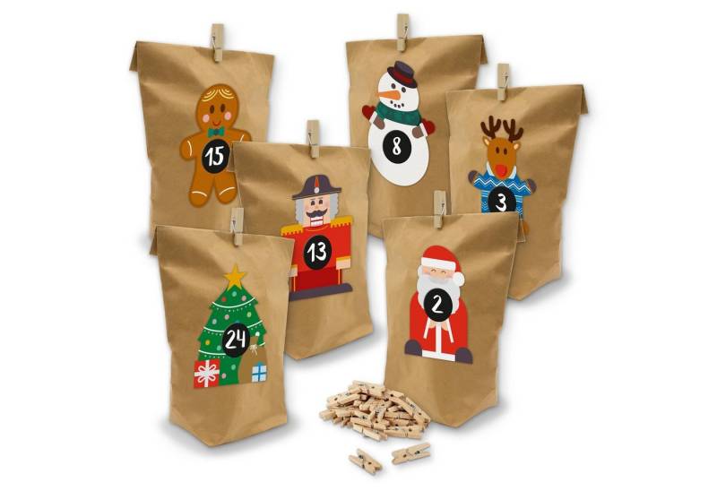 itenga befüllbarer Adventskalender Adventskalender Weihnachtsbande 24x Tüten + Klammern Sticker Bande Set von itenga