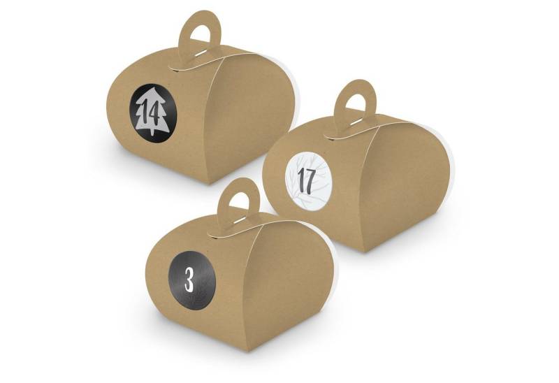 itenga befüllbarer Adventskalender Adventskalender zum Füllen 24x Box mit Griff BRAUN + Sticker V11 Z18 von itenga