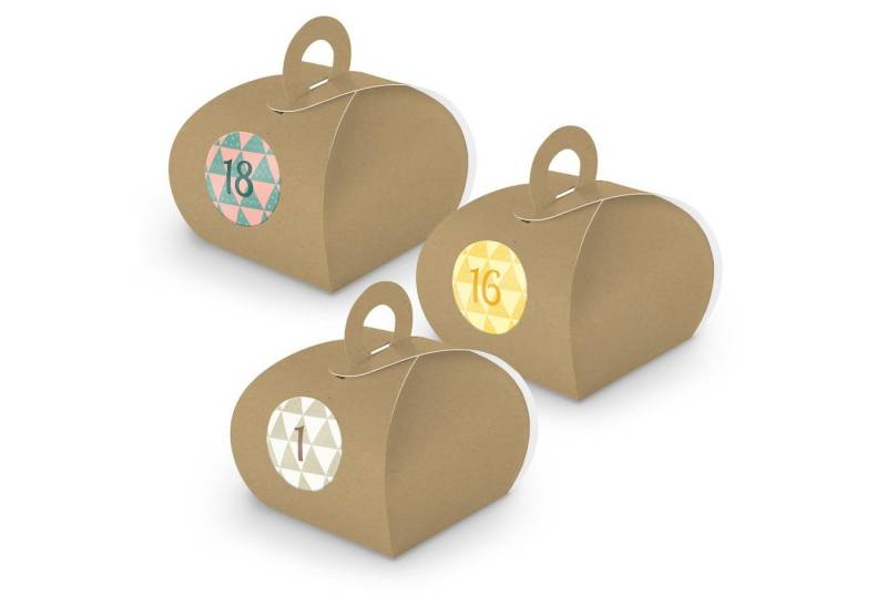 itenga befüllbarer Adventskalender Adventskalender zum Füllen 24x Box mit Griff BRAUN + Sticker V11 Z24 von itenga