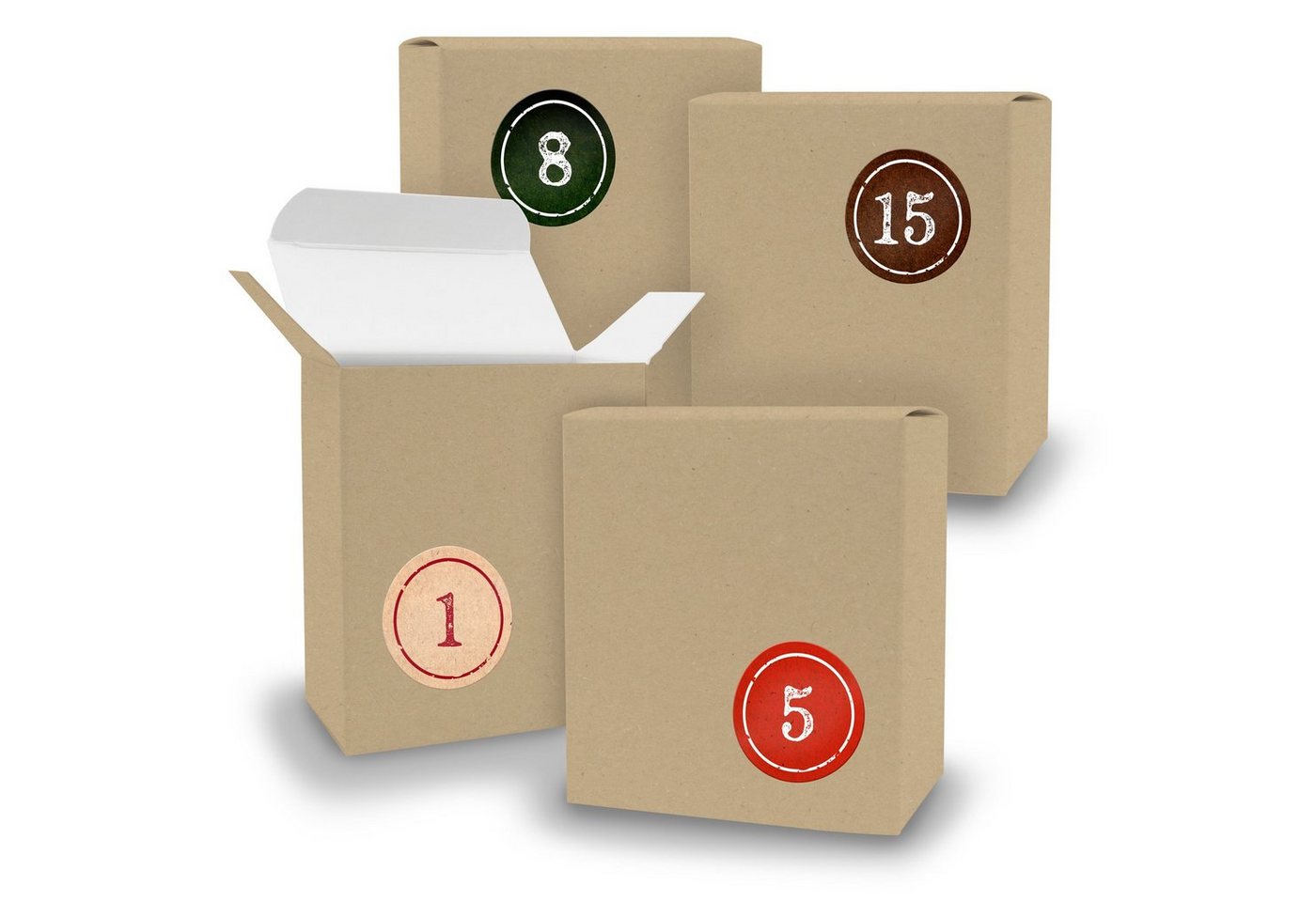 itenga befüllbarer Adventskalender Adventskalender zum Füllen 24x Quader BRAUN + Sticker V08 Z02 von itenga