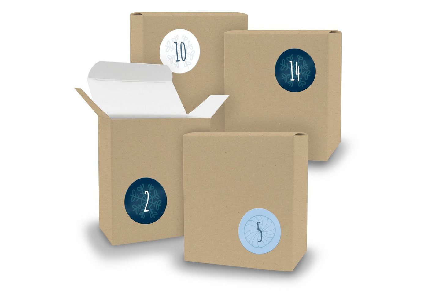 itenga befüllbarer Adventskalender Adventskalender zum Füllen 24x Quader BRAUN + Sticker V08 Z12 von itenga