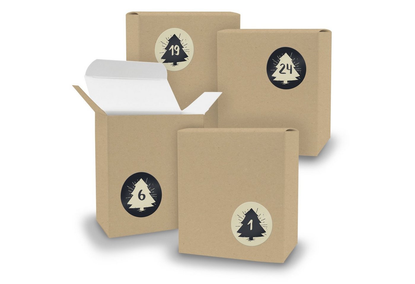 itenga befüllbarer Adventskalender Adventskalender zum Füllen 24x Quader BRAUN + Sticker V08 Z19 von itenga