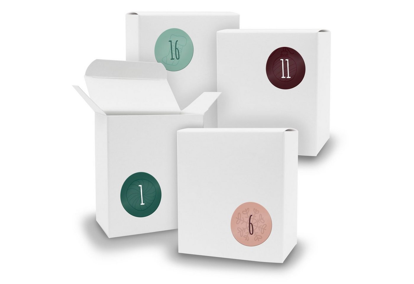 itenga befüllbarer Adventskalender Adventskalender zum Füllen 24x Quader WEISS + Sticker V07 Z14 von itenga