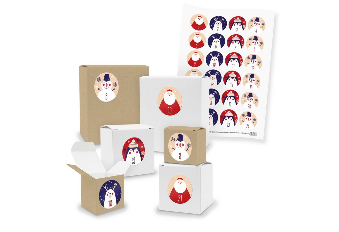 itenga befüllbarer Adventskalender Adventskalender zum Füllen 24x Quader Würfel gemischt + Sticker (V03 Z von itenga
