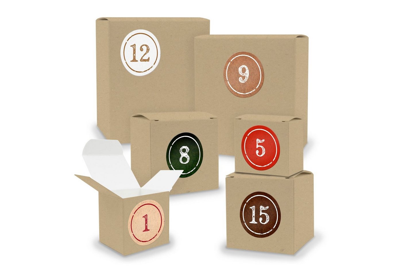 itenga befüllbarer Adventskalender Adventskalender zum Füllen 24x Quader Würfel gemischt BRAUN + Sticker von itenga