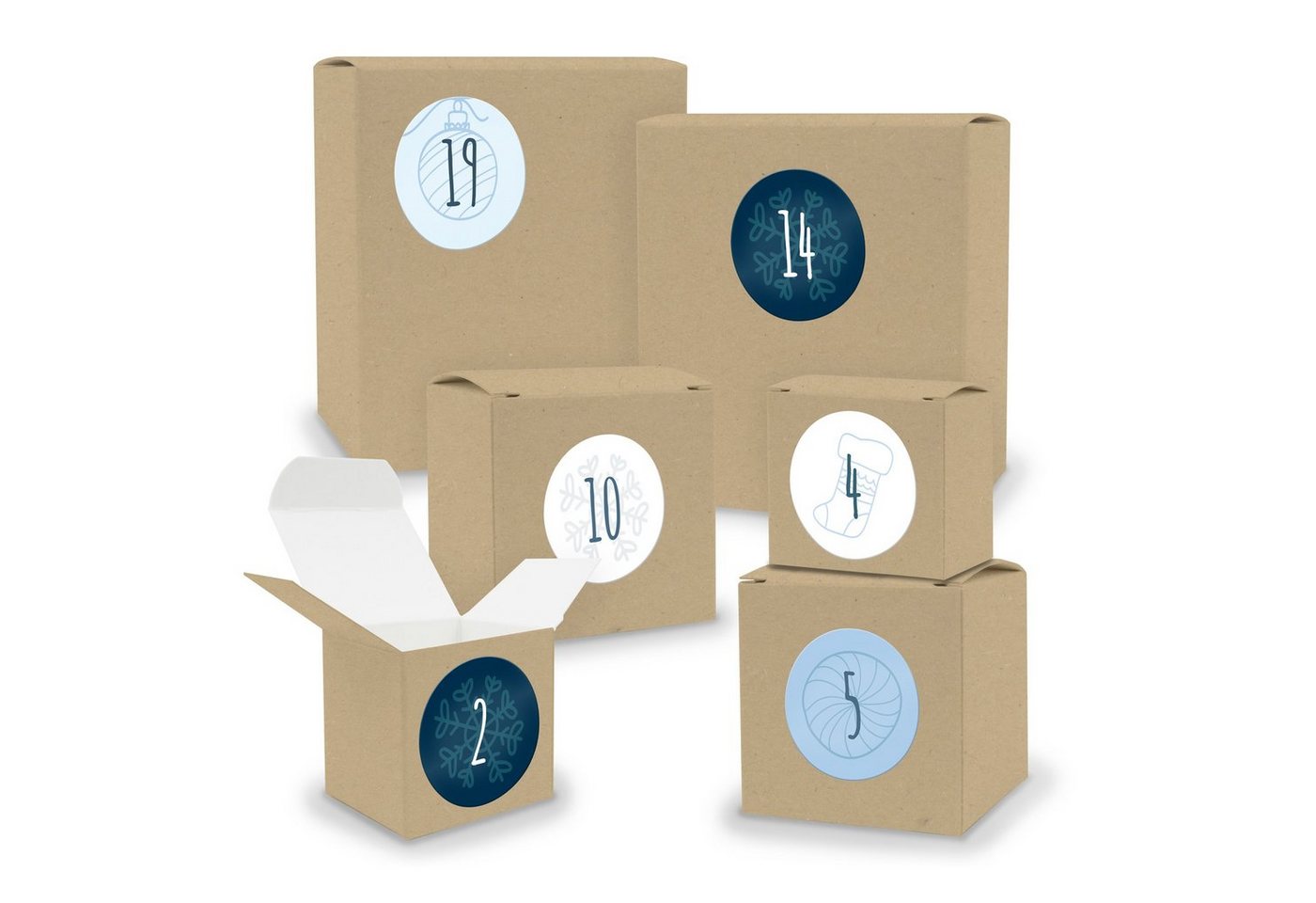 itenga befüllbarer Adventskalender Adventskalender zum Füllen 24x Quader Würfel gemischt BRAUN + Sticker von itenga