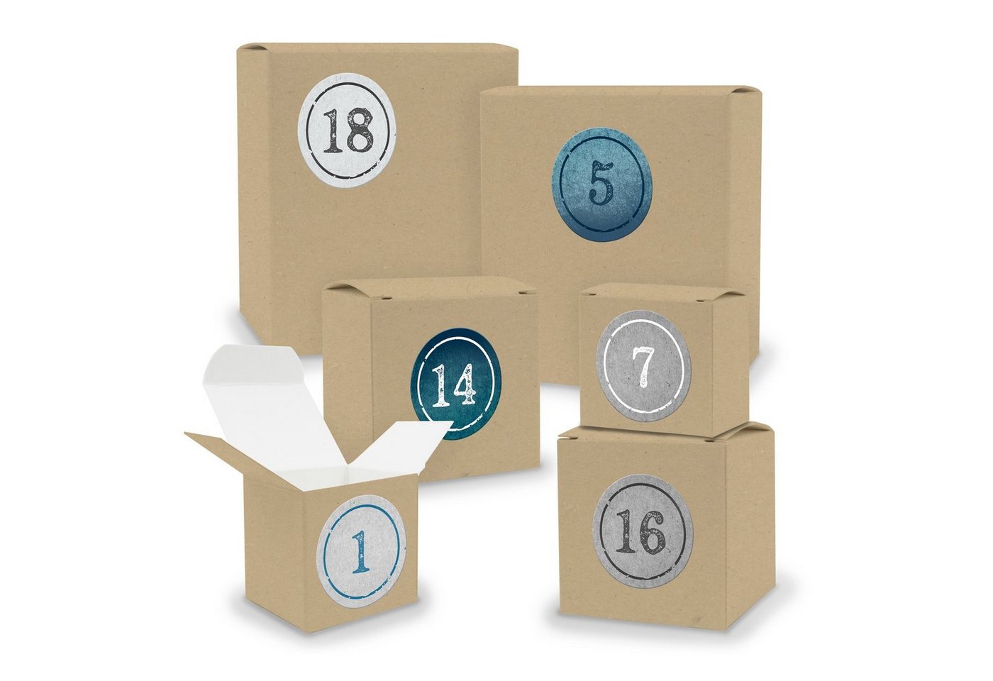itenga befüllbarer Adventskalender Adventskalender zum Füllen 24x Quader Würfel gemischt BRAUN + Sticker von itenga