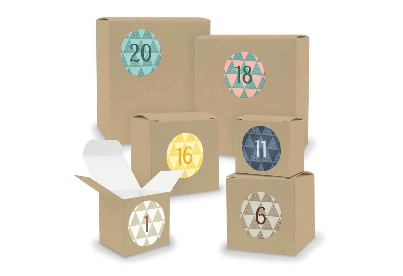 itenga befüllbarer Adventskalender Adventskalender zum Füllen 24x Quader Würfel gemischt BRAUN + Sticker von itenga