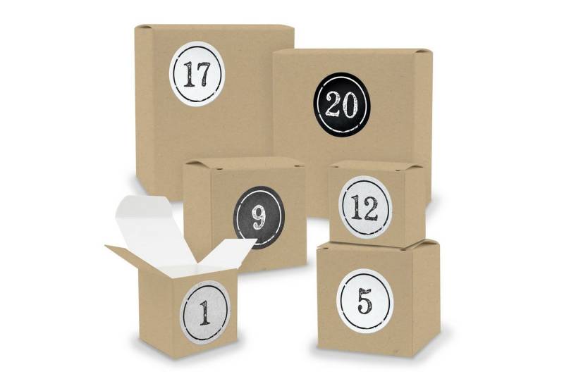 itenga befüllbarer Adventskalender Adventskalender zum Füllen 24x Quader Würfel gemischt BRAUN + Sticker von itenga